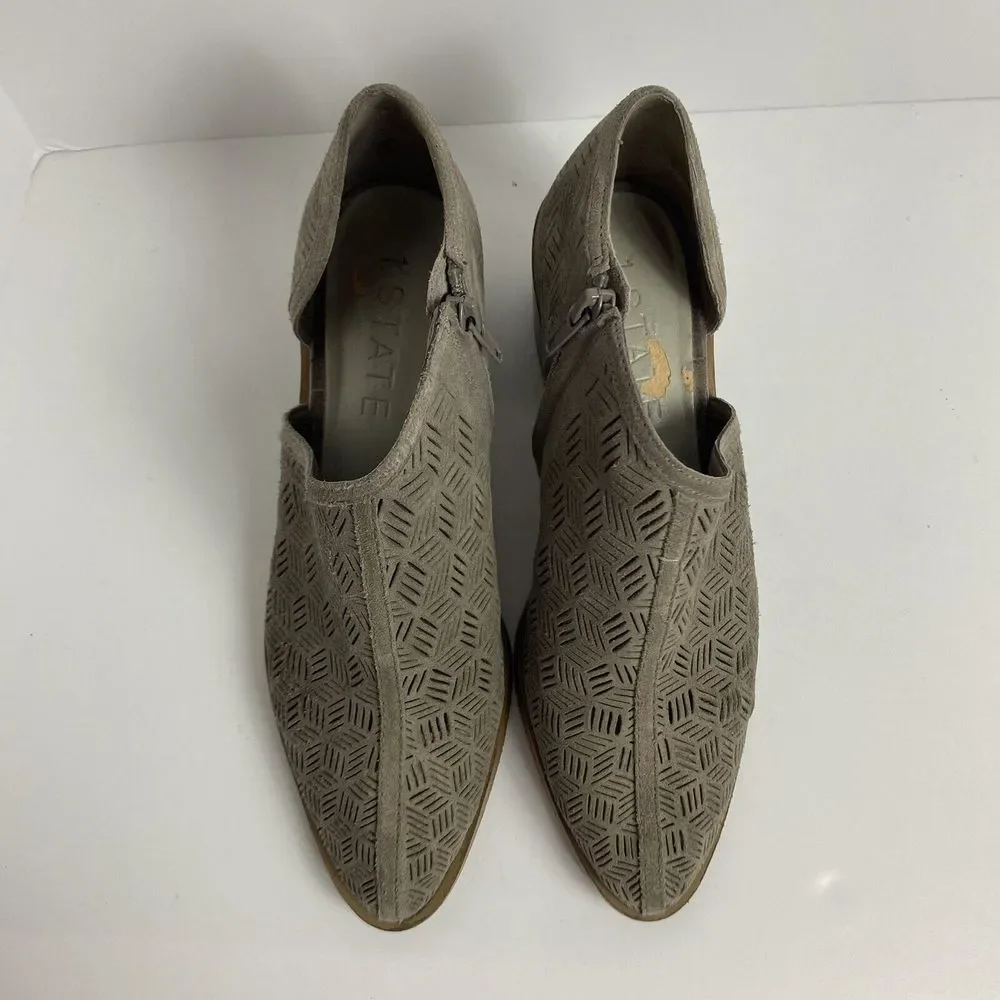 1. State Womens Size 8.5 Iddah Ankle Boots Gray Laser Cut Out Chunky Block Heel‎